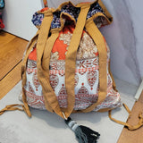 Drawstring Cotton Market Tote Shopping Bag Orange Cream Gold