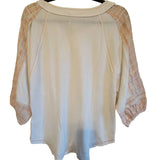 Mystree Womens Small Top V neck Waffle Knit Dolman Sleeve Orange Plaid