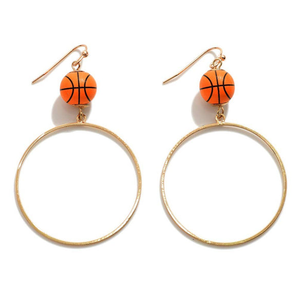 Circle Hoop Basketball Dangle Drop Earrings