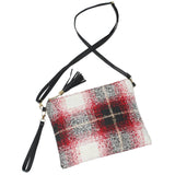 Red Black Plaid Tassel Crossbody Wristlet Clutch Purse Bag Handbag