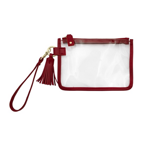 Game Day Clear Tassel Wristlet Crimson