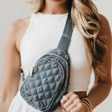 Grey Quilted Puffer Puffy Sling Bag