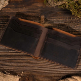 Handmade Dark Brown Genuine Leather Bifold Wallet | 6-Slot Card Holder