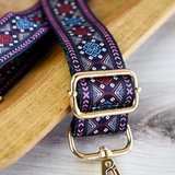 Adjustable Crossbody Bag Purse Strap 1.5 inch Vintage Boho Design Multicolor Navy Pink