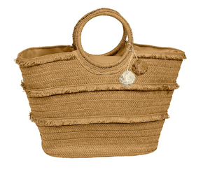 Tote Straw Woven With Round Handle Tan