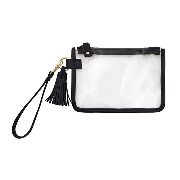 Game Day Clear Tassel Wristlet Black