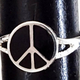 Peace Sign Silver Black Enamel Ring