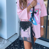 Shayne Clear Stadium Bag - Hand Tooled Leather Fringe Crossbody Concert Bag Black