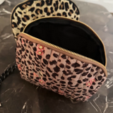 Vintage-Inspired Quilted Leopard Cosmetic Case – Curved Makeup Pouch in Classic and Floral Animal Print