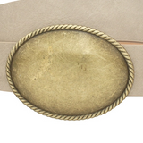 Taupe Western Rope Trim Vegan Leather Belt with Oval Burnished Gold Buckle Plus