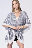 Indigo Mosaic Border Kimono | Damask Viscose Open-Front Layer