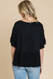 Boat Neck Tiered Ruffle Sleeve Top Black