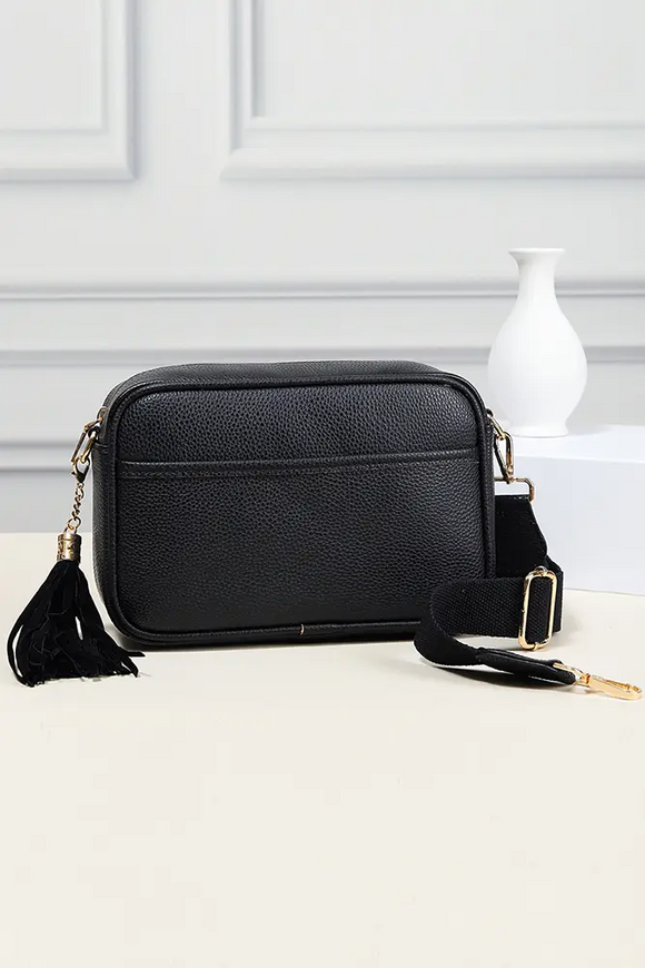 Rectangle Tassel Crossbody Sling Bag Black