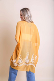 Lightweight Floral Embroidered Tassels Boho Festival Kimono Wrap Mustard Yellow