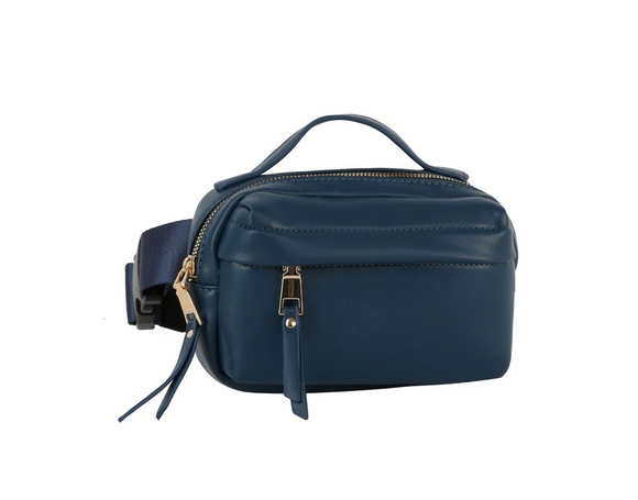 Triple Zip Top Handle Fanny Pack Belt Bag Sling Bag Navy Blue