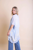 Lightweight Floral Embroidered Tassels Boho Festival Kimono Wrap Blue