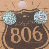 Round Bling Rhinestone Crystal Stud Earring Turquoise