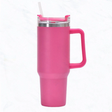 Hot Pink Fuchsia 40 oz, Stainless Steel Tumbler with Handle, Straw Barbiecore