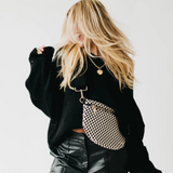 Black White Check Woven Crossbody Bag - Sling Belt Bag with Adjustable Strap