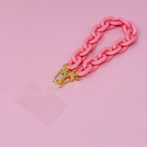 Acrylic Link Phone Wrist Lanyard Strap Pink