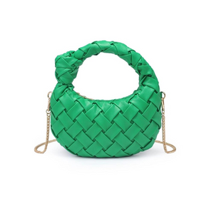 Nadia Woven Knotted Handle Purse Crossbody Bag Kelly Green