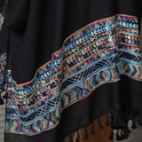 Geometric Embroidered Kimono - Black Tassel Cardigan