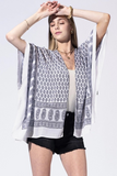 Indigo Mosaic Border Kimono | Damask Viscose Open-Front Layer