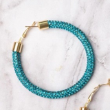 Let's Go Girls Aqua Crystal Hoop Earrings