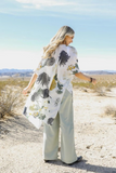 Floral Motif Boho Festival Cover Up Kimono White