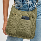 Motivator Quilted Nylon Crossbody Olive Green w Preppy Red Green Strap