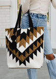 White Brown Black Aztec Western Southwestern Wool Cotton Large Tote