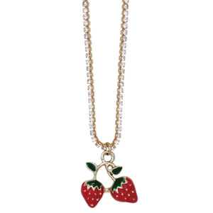 Sparkling Sweet Strawberries Gold Crystal Necklace