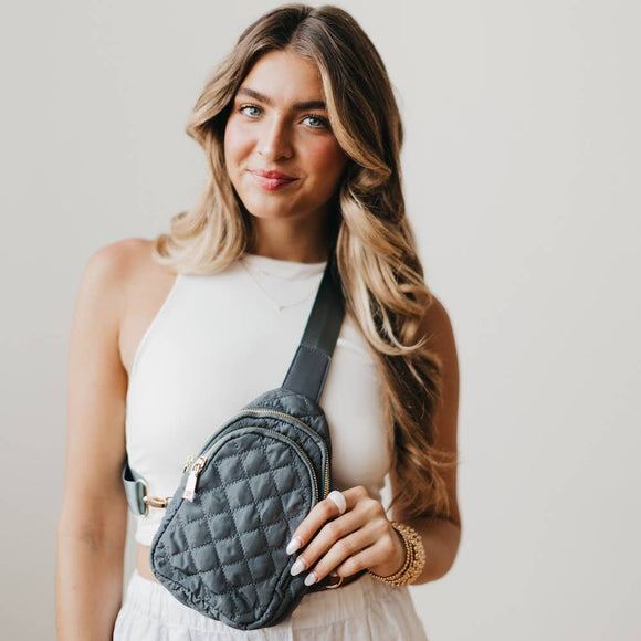 Grey Quilted Puffer Puffy Sling Bag