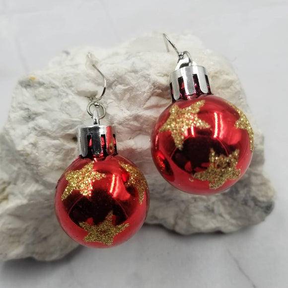 Red Glitter Star Ball Acrylic Christmas Earrings