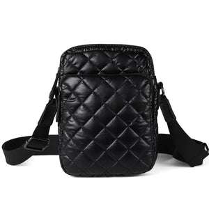 Black Nylon Puffer Quilt Travel Crossbody Bag