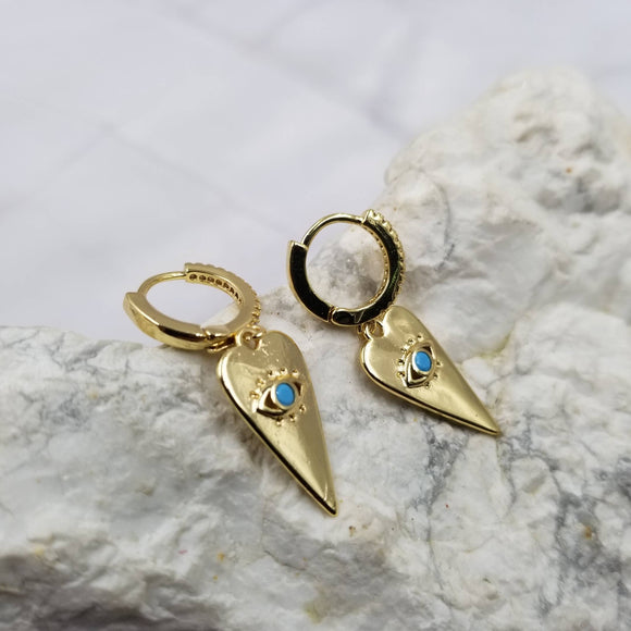 Crystal Heart Gold Eye Earrings