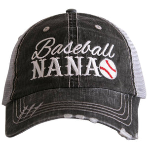 Baseball Nana Embroidered Black Distressed Trucker Hat