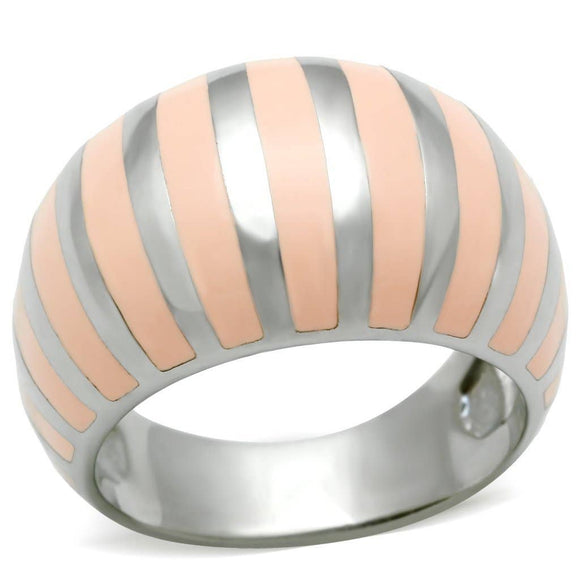 Coral Enamel Stainless Steel Stripe Dome Ring Size 9