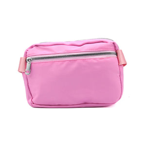 Ladies Nylon Rectangle Belt Bag Crossbody Sling Bag Pink