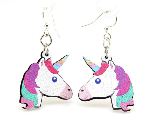 Pink Purple Unicorn Wood Dangle Drop Earrings