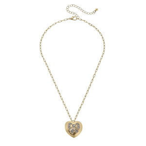 Chain Link Heart Pendant With Crystal Bow Necklace