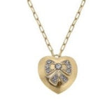 Chain Link Heart Pendant With Crystal Bow Necklace
