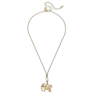 Elephant Pearl Charm Chain Link Necklace