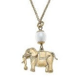 Elephant Pearl Charm Chain Link Necklace