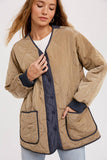 Color Block Lightweight Quilted Button Front Jacket Olive