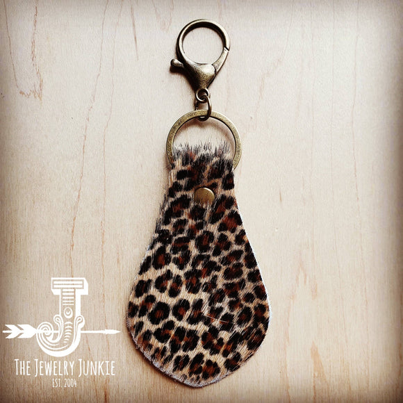 Leather Hair on Hide Leather Key Chain Mini Leopard Design