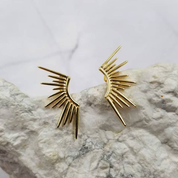 Gold Sun Ray Celestial Stud Earrings