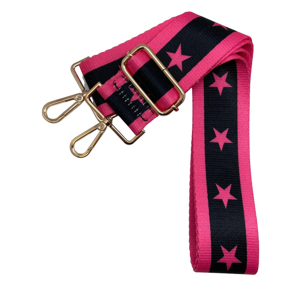 Hot Pink Black Stars and Stripes Adjustable Crossbody Bag Purse Guitar Strap