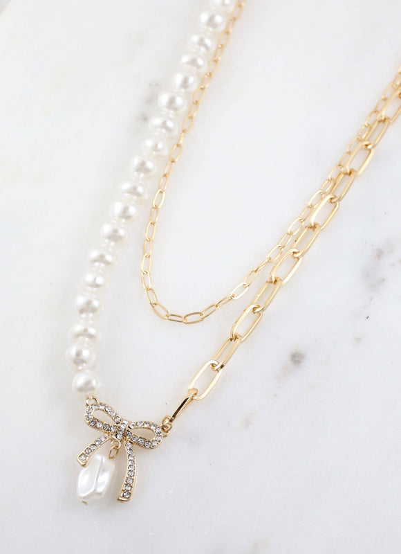 Carleen Layered Necklace with Bow GOLD