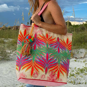 Embroidered Feather Tie Dye Tote Bag Beach Travel